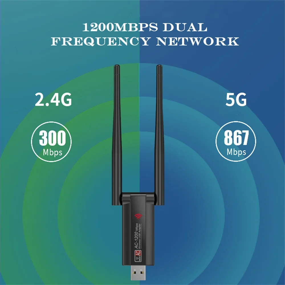 Dual Band USB wifi 1200Mbps Adapter AC1200 2.4GHz 5GHz WiFi with Antenna PC Mini Computer Network Card Receiver