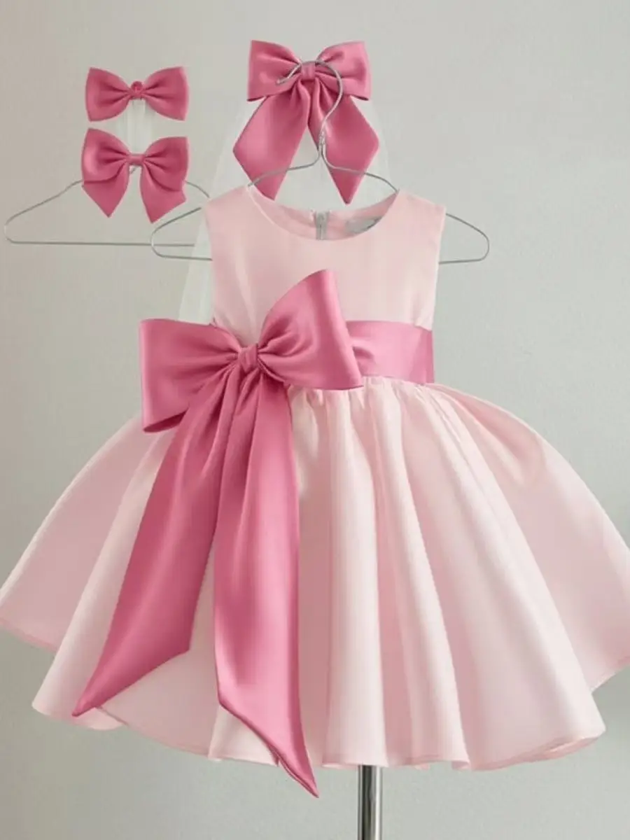 Silk Bow Kids Children Girls Princess Dress Pageant Party Evening Prom Gown for Fisrt Communion Holiday 80-160CM