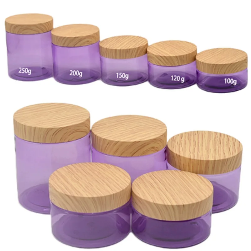 Empty Clear Purple PET Plastic Refillable Bottle Jars 100g 120g 150g 200g 250g Cosmetic Packaging Skincare Cream Pots 25Pieces