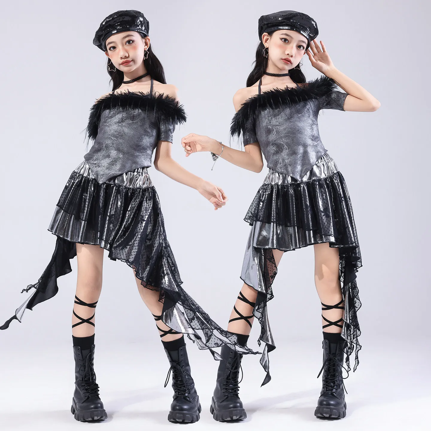 

Детский сценический костюм в стиле K-pop для девочек, костюм для выступлений в стиле джаз, крутая одежда в стиле хип-хоп для детей, одежда для уличных танцев XS11144
