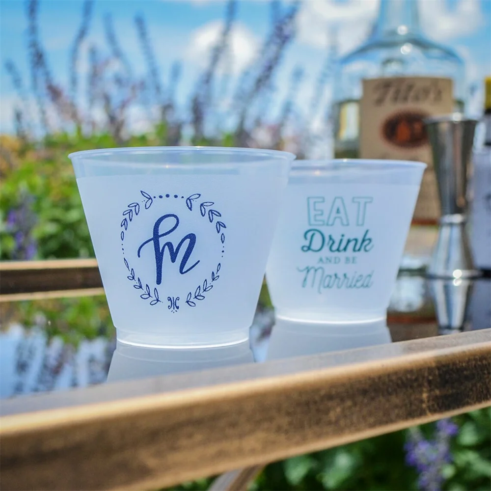 Personalized Wedding Shower Shatterproof Party Cups, Engagement Party Frosted Plastic Cups, Custom Frost Flex Event Cups, Reusab