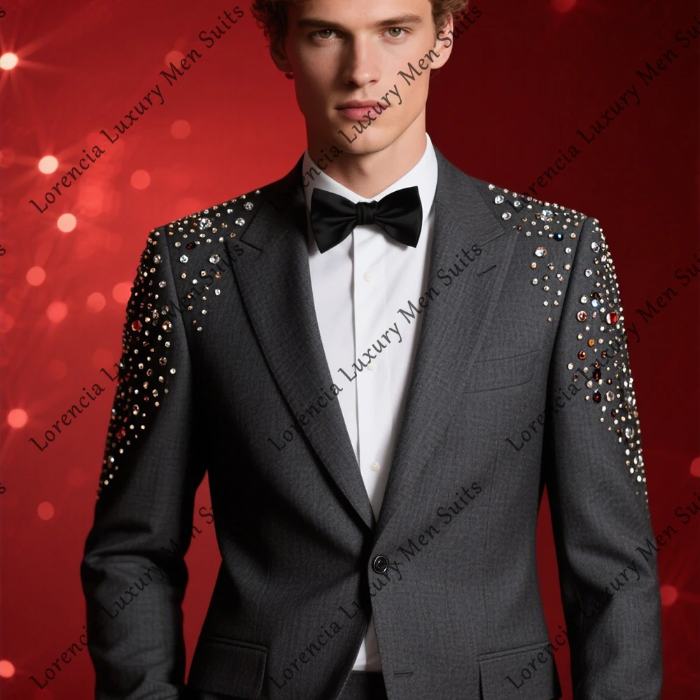 

Colorful Jewelry Men Suit 2 Pieces Single Breasted Tuxedos Wedding Groom Outfit Customized Blazer Pants terno smoking masculino