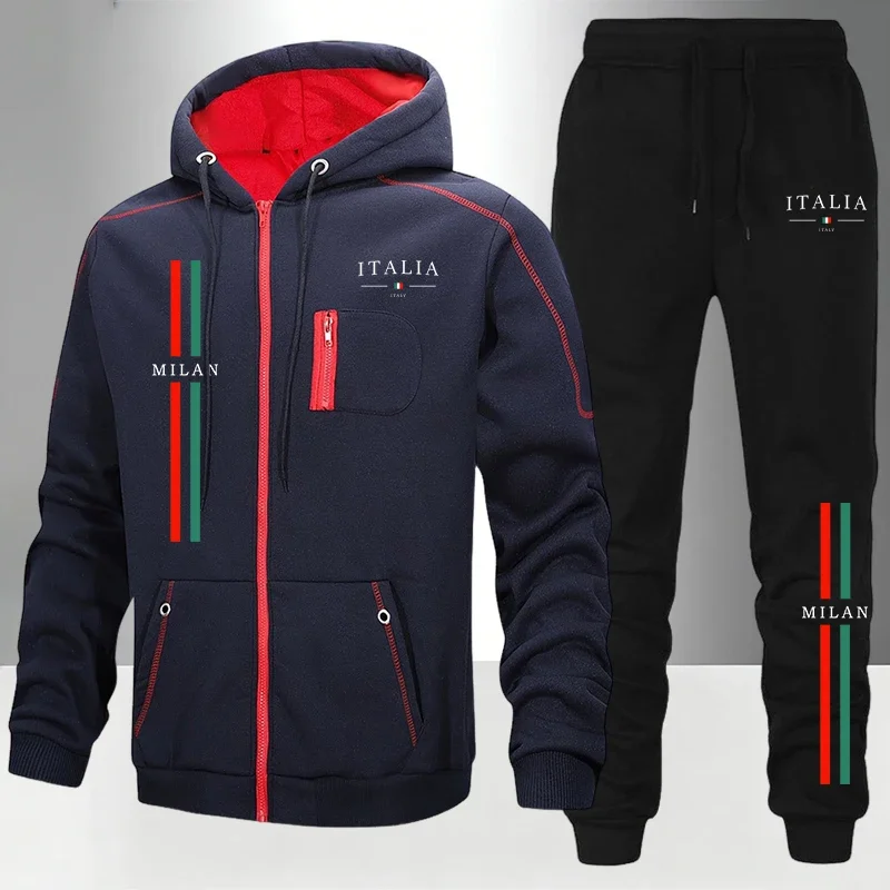 Fall Winter Daily Casual Sports Jogger Sportswear Men's Set/Coat/Pants Italy Fashion Tracksuit Zipper Hooded Coat & Sweatpants