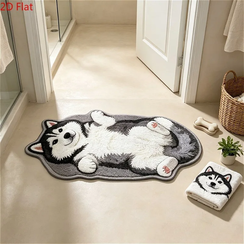 Cute Husky Dog Shape Area Rug Non Slip Floor Mat for Living Room Bedroom Kids Room Playroom Home Decor Washable Carpet