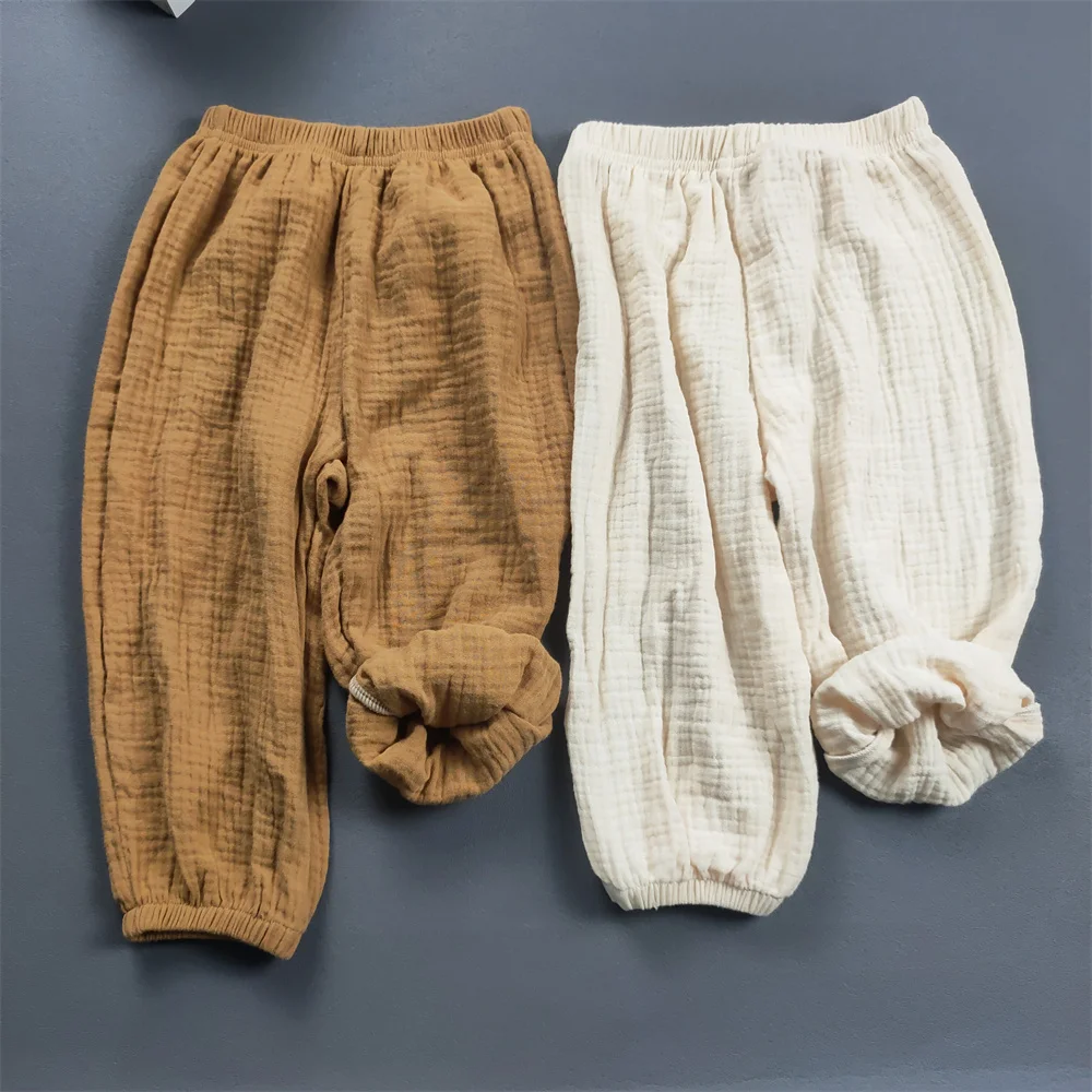 Kinder Kleidung Sommer Jungen Und Mädchen Baumwolle Gefaltete Lose Hosen Mädchen Casual Einfarbig Atmungsaktive Hose – Detail 12