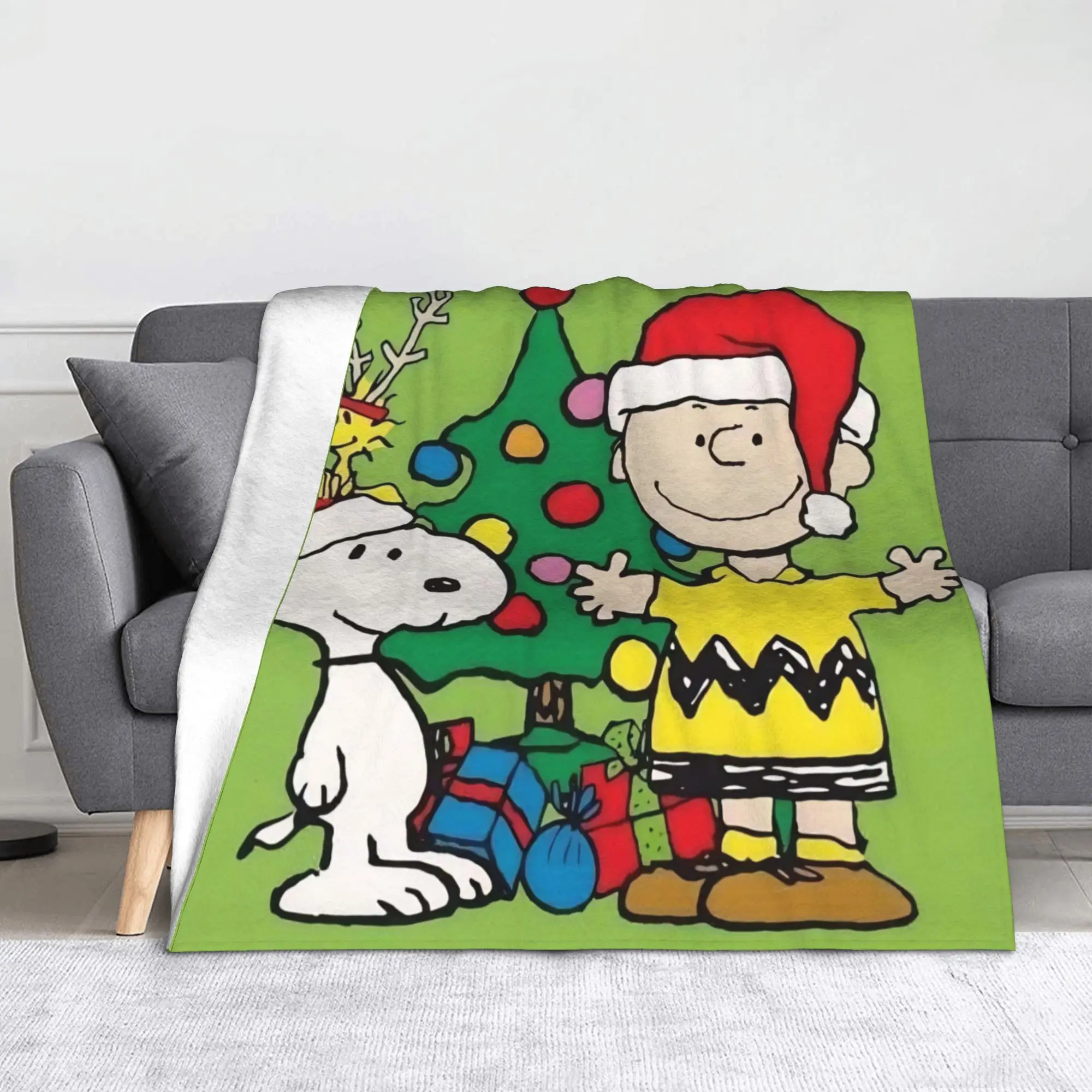 S-Snoopys Xmas  Merry Christmas Blanket Fleece Spring Autumn   Multifunction Throw Blankets for Sofa Bedroom Plush Thin Quilt