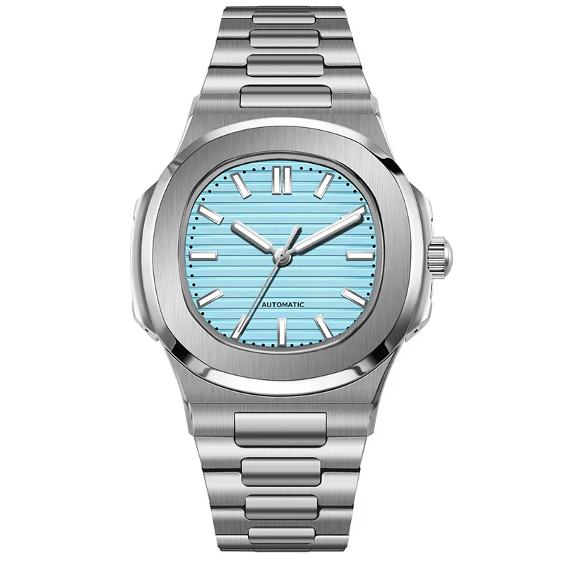 MACARLON 43mm Nautilus Style Automatic Mens Watch China NH35 Sapphire Crystal Luminous Stainless Steel Bracelet Screw Crown