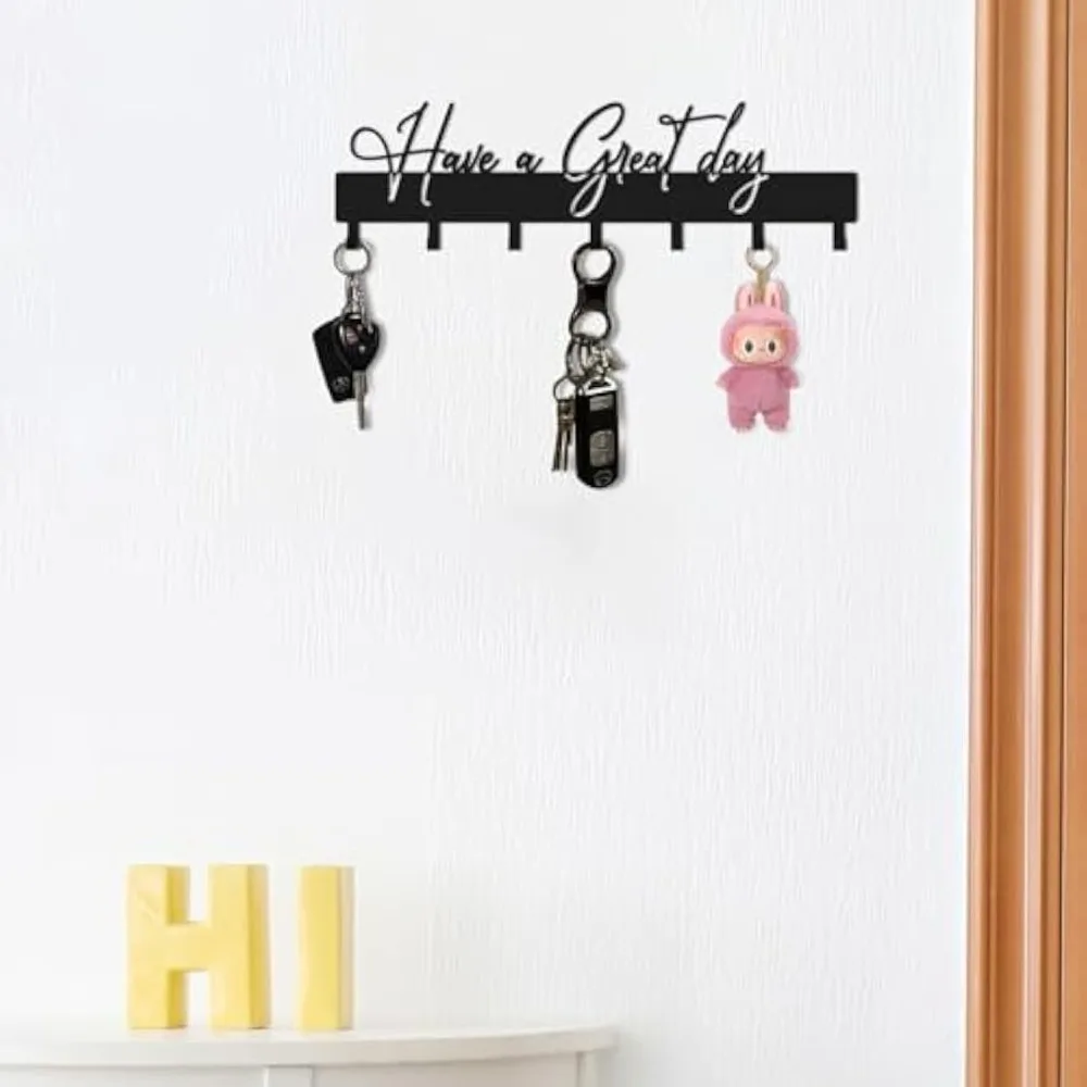 Have A Great Day Key Holder Metal Wall Art Iron 7 Hooks Black Rack Hallway Office Hanging Mural Decor Gift