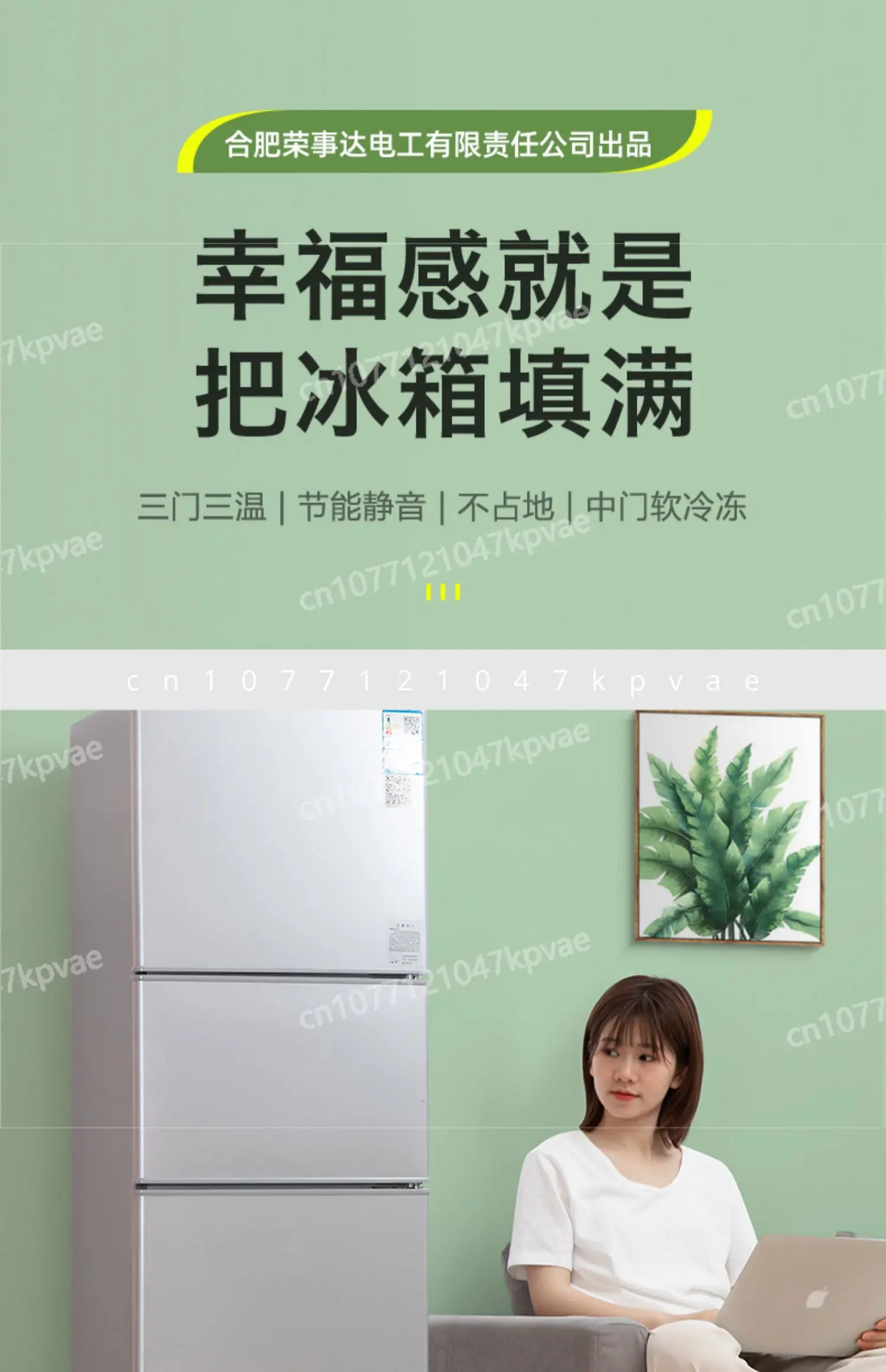 Small Energy-saving Two Door Refrigerator, First Level Energy Efficiency Three Door Household Refrigerator