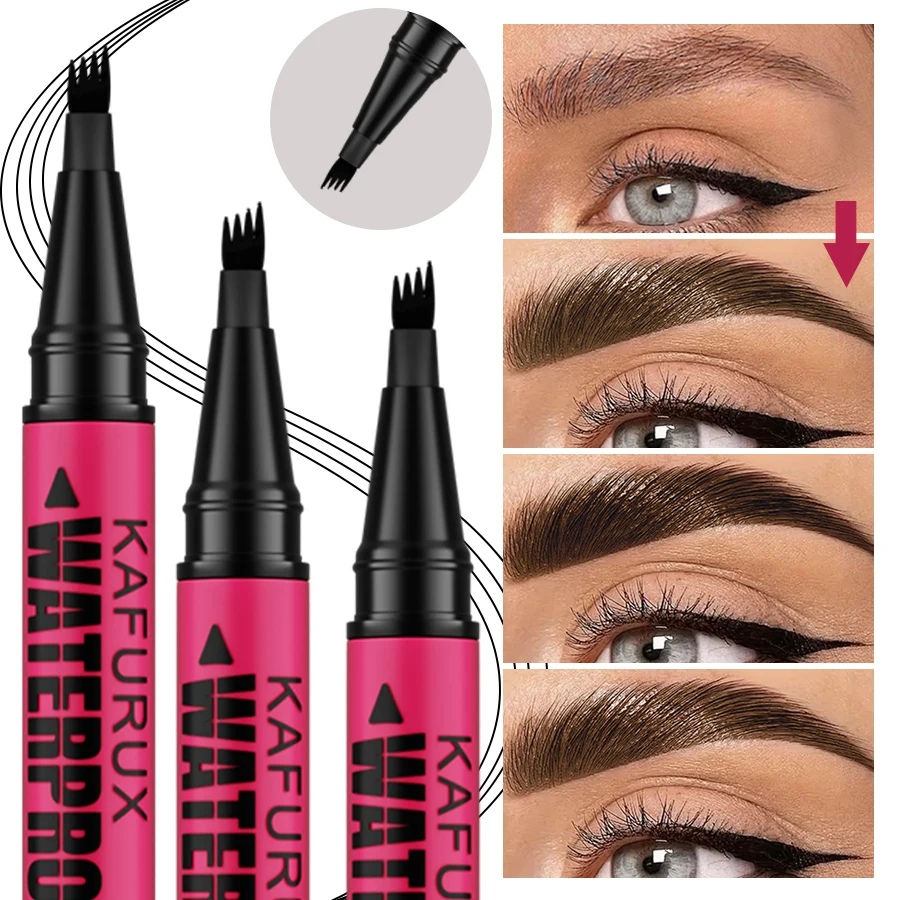 4 Fork Microblading Eyebrow Pen Waterproof Black Brown Natural Long Lasting Korean Makeup 3 Colors Non-smudged Eyebrow Pencil