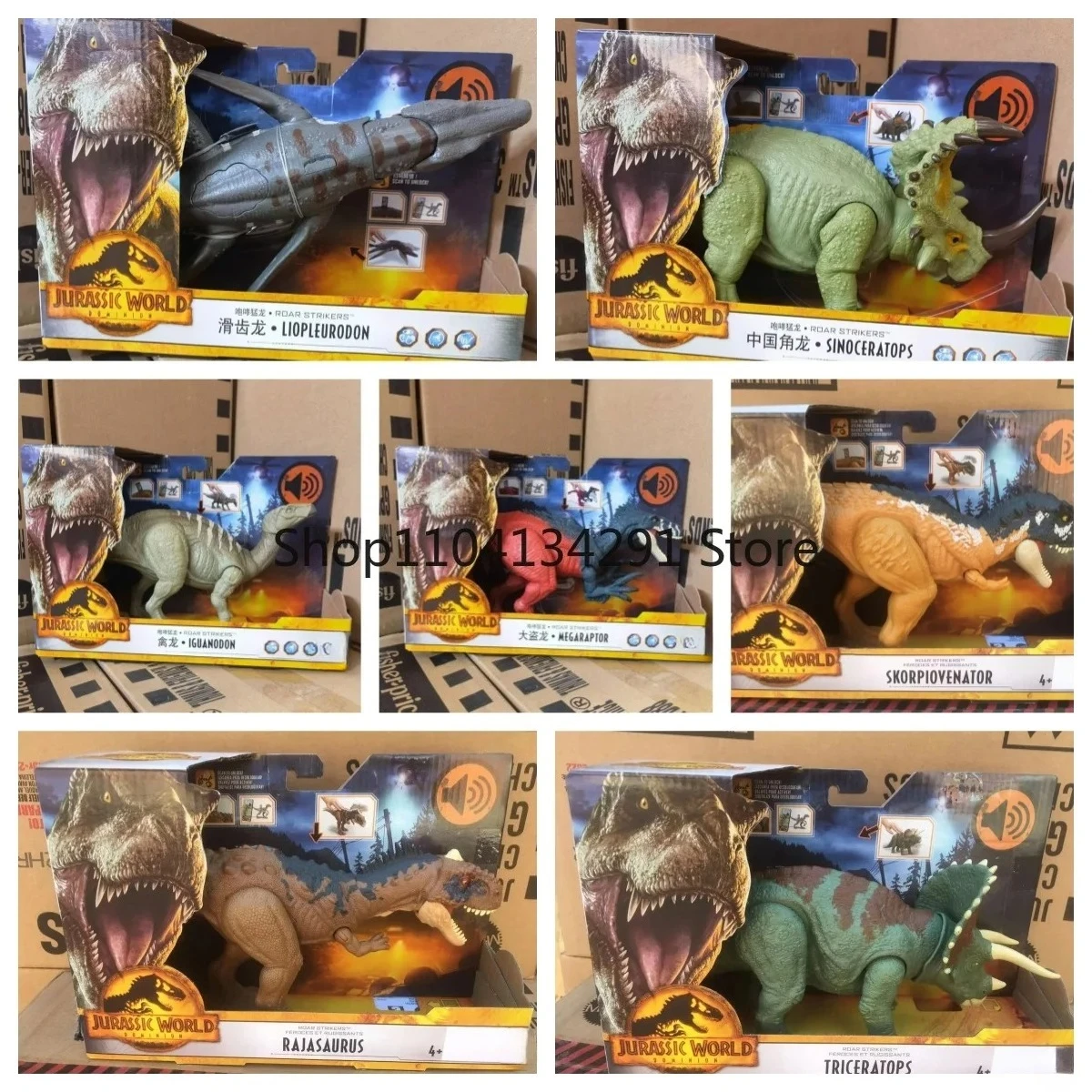

Мир Юрского периода Dominion Roaring Predators Liopleurodon Roaring Triceratops с атакой движения и звуком Фигурка динозавра Модель