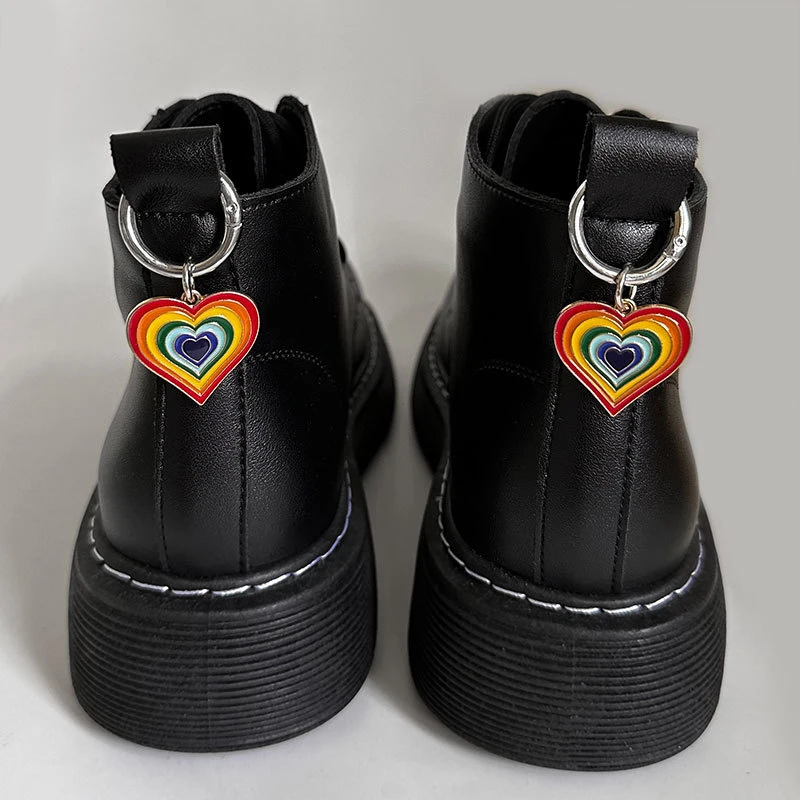 Rainbow Drops Oil Love Martin Boots Shoes Buckles Decoration Colorful Metal Heart Shoes Accessories Lucky Jewelry Versatile