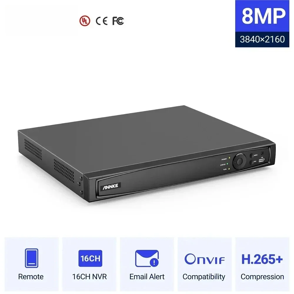 ANNKE 16CH Motion Detection 2SATA NVR H.265 PoE Network Video Recorder 4K Ultra HD Smart Playback Recorder NVR