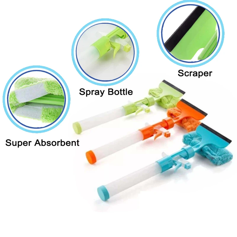 

3-in-1 Window Cleaning Brush with Spray Water Bottle and Long Handle for Multi-Surface Cleaning