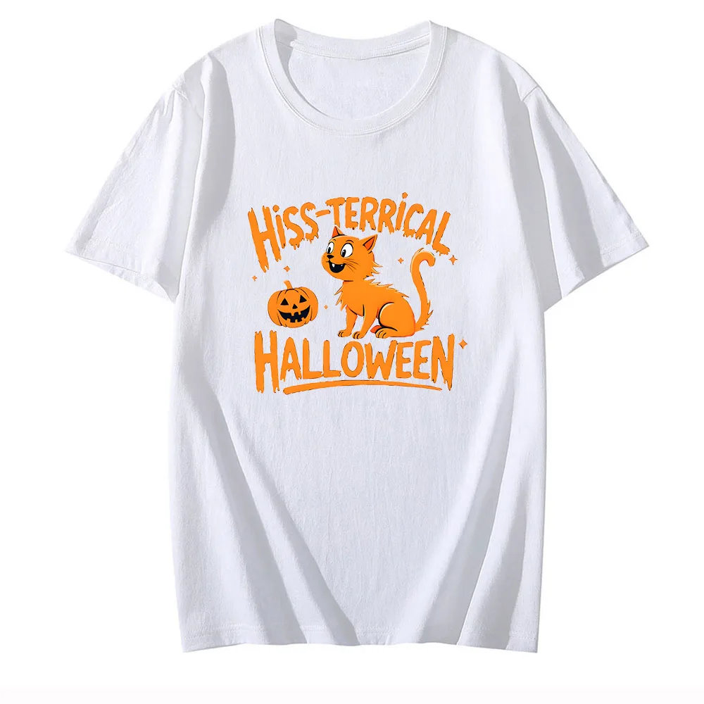 Hiss Terrical Halloween T-shirt Christmas Pumpkin Cat Cute Cartoon Tee-shirt Short Sleeve Round Neck Tshirt Unisex Harajuku Tees