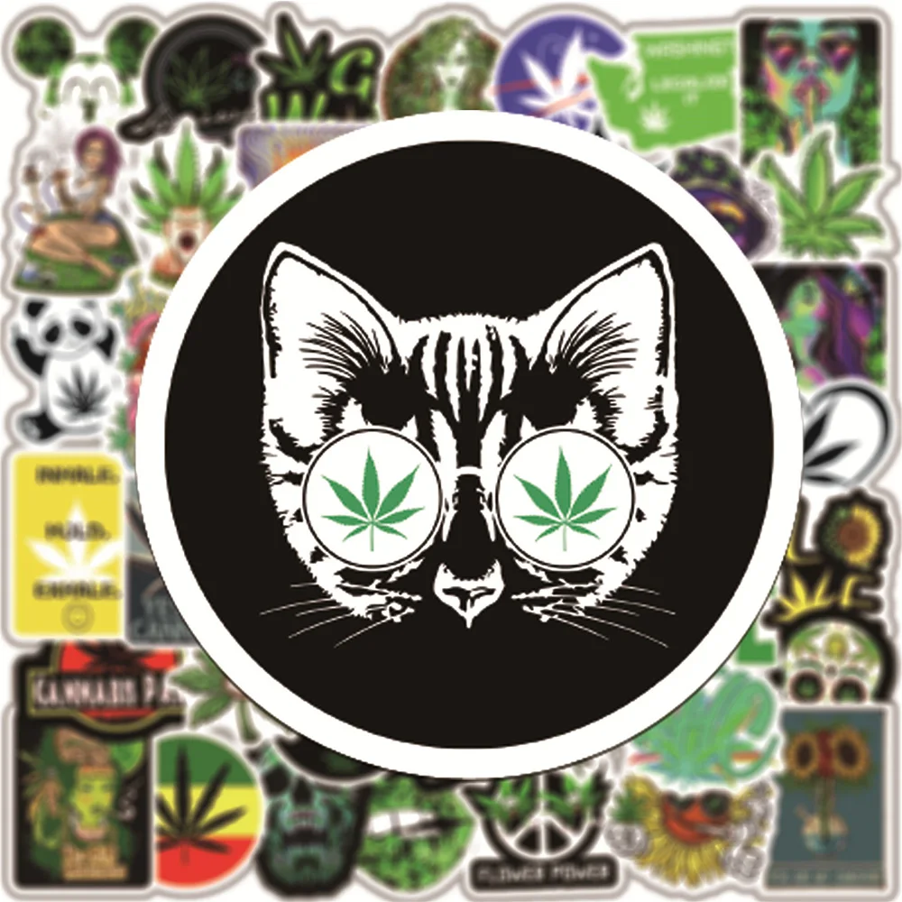 

10/30/50/100pcs Cool Characters Leaves Weed Smoking Stickers for Car Laptop Motorcycle Skateboard PVC Waterproof Sticker Decals