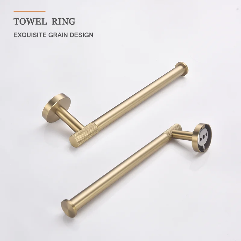 Brushed Gold Knurled Brass Bathroom Hardware Accessories Set Kit Toilet Brush Towel Bar Ring Robe Hook Paper Holder Towel Ring
