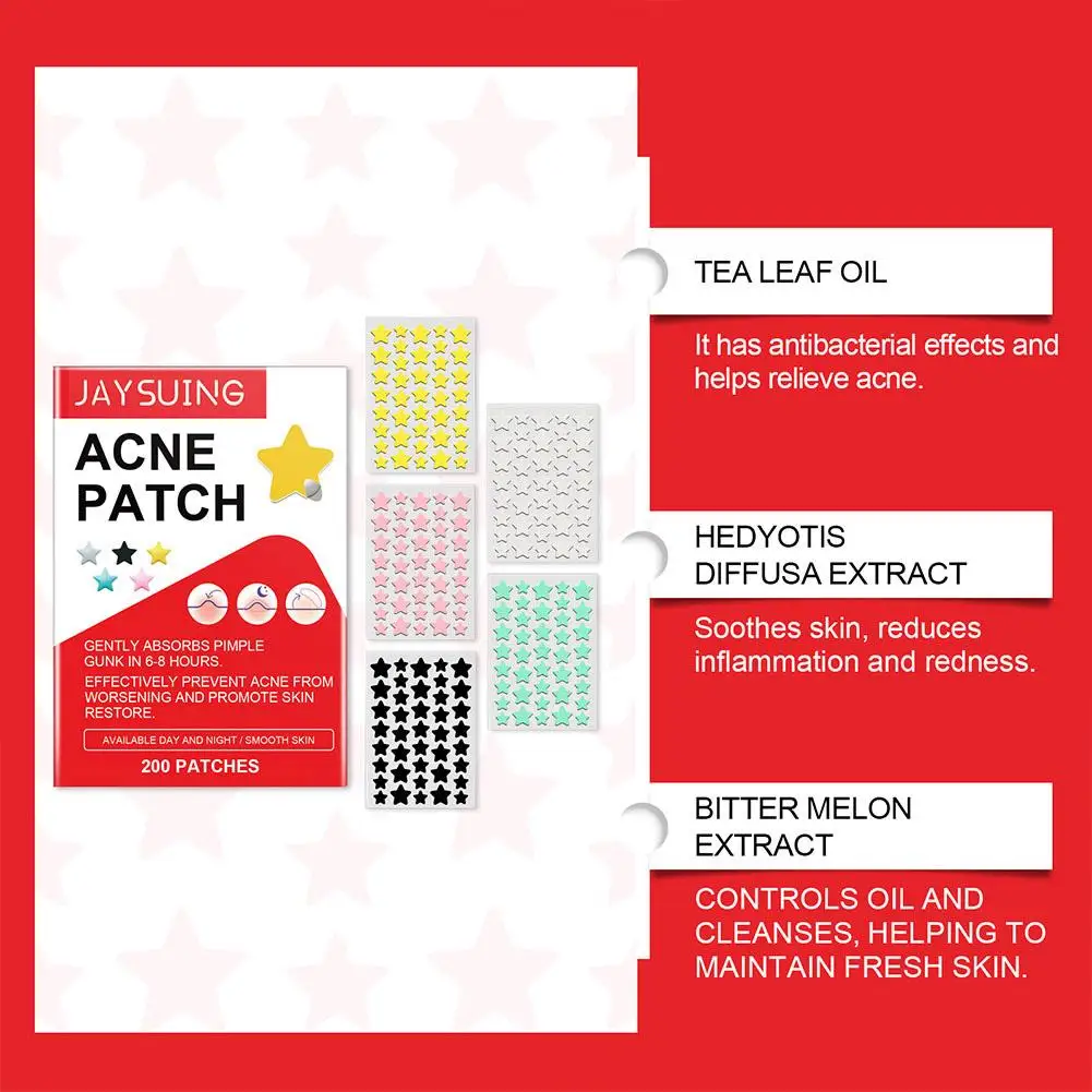 200pcs Star PE Pimple Patch Acne Invisible Acne Removal Stickers Originality Concealer Face Spot Beauty Skin Care Makeup Tools