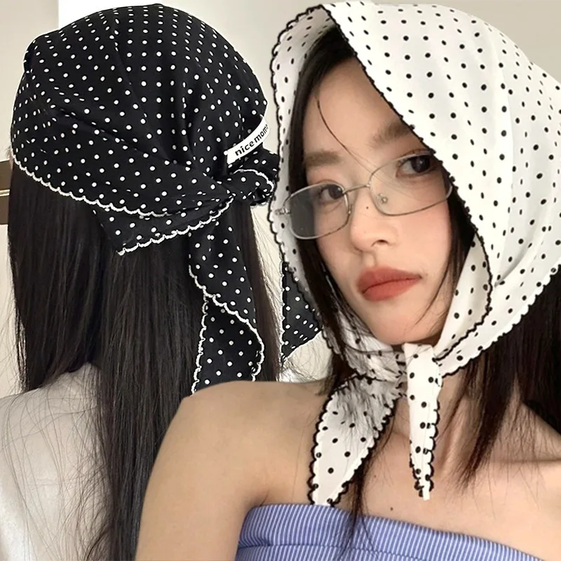

Новый французский шарф в горошек с треугольными волосами, белый шелковый летний корейский ободок для волос, милый шарф, платок для женщин и девочек, головной убор