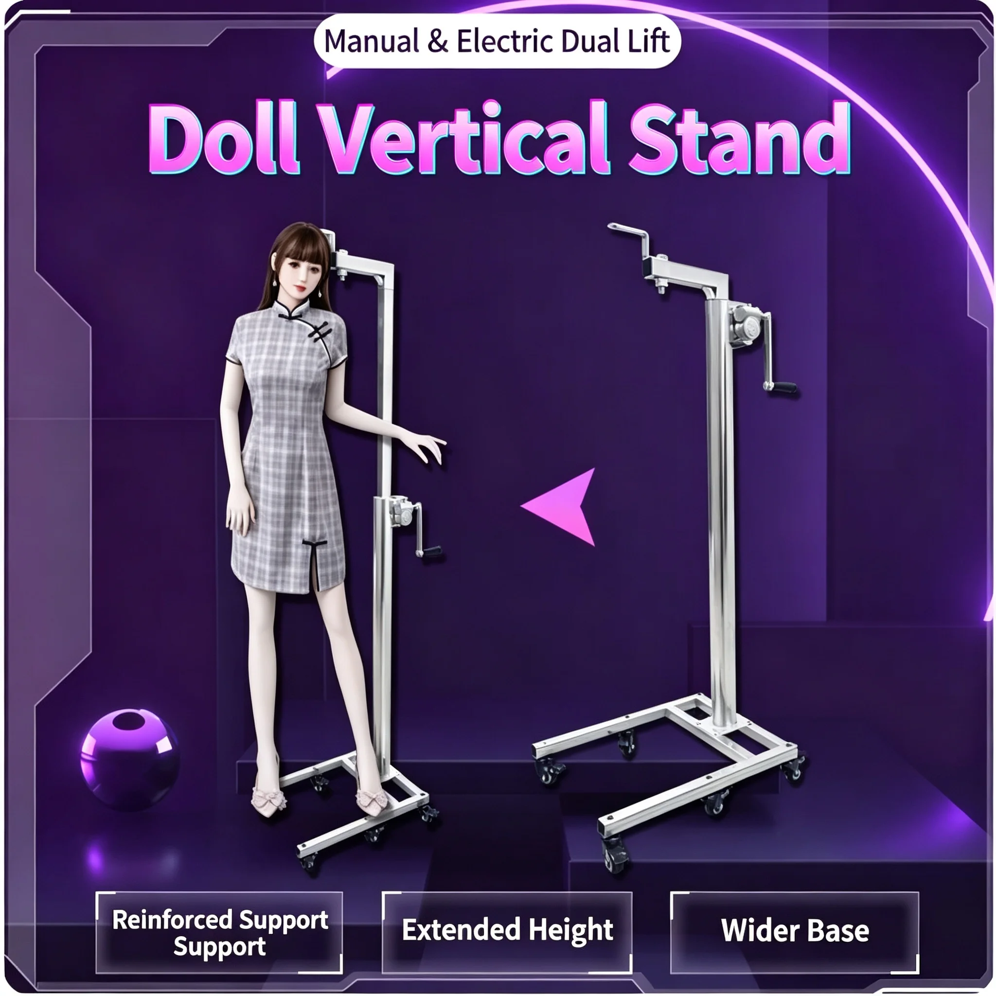 6 Wheels Mobile Lifting Support Platform Extended Adjustable Height Heavy Duty Stand For Silicone Doll Figure Model Display
