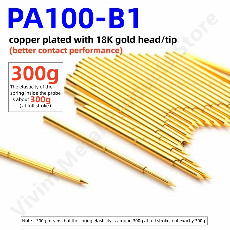 

20/100PCS PA100-B1 300g Spring Test Probe Test Pin Pogo Pin P100-B1 P100-B PCB Test Tool 0.99/1.36/33.35mm Gold Needle Sharp Tip