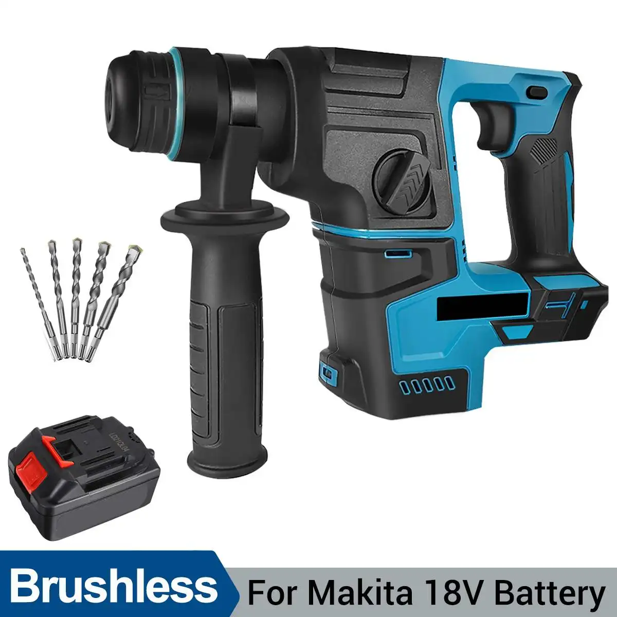 Cordless Electric Hammer Drill 4800ipm Brushless Rotary Hammer with 5pcs Drills Drilling Chiseling Tool for Makita 18V Battery