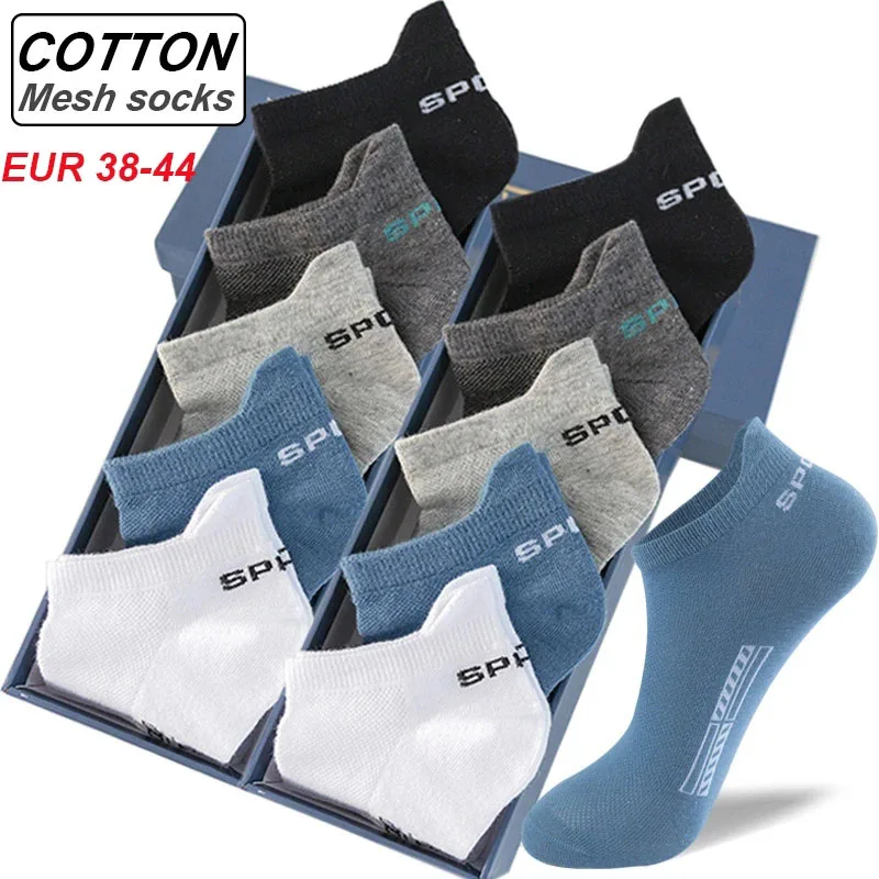 5 Pairs High Quality Men Sports Socks Breathable Cotton Casual Autumn And Winter Warm Mid-tube Basketball Meias Large Size 38-44