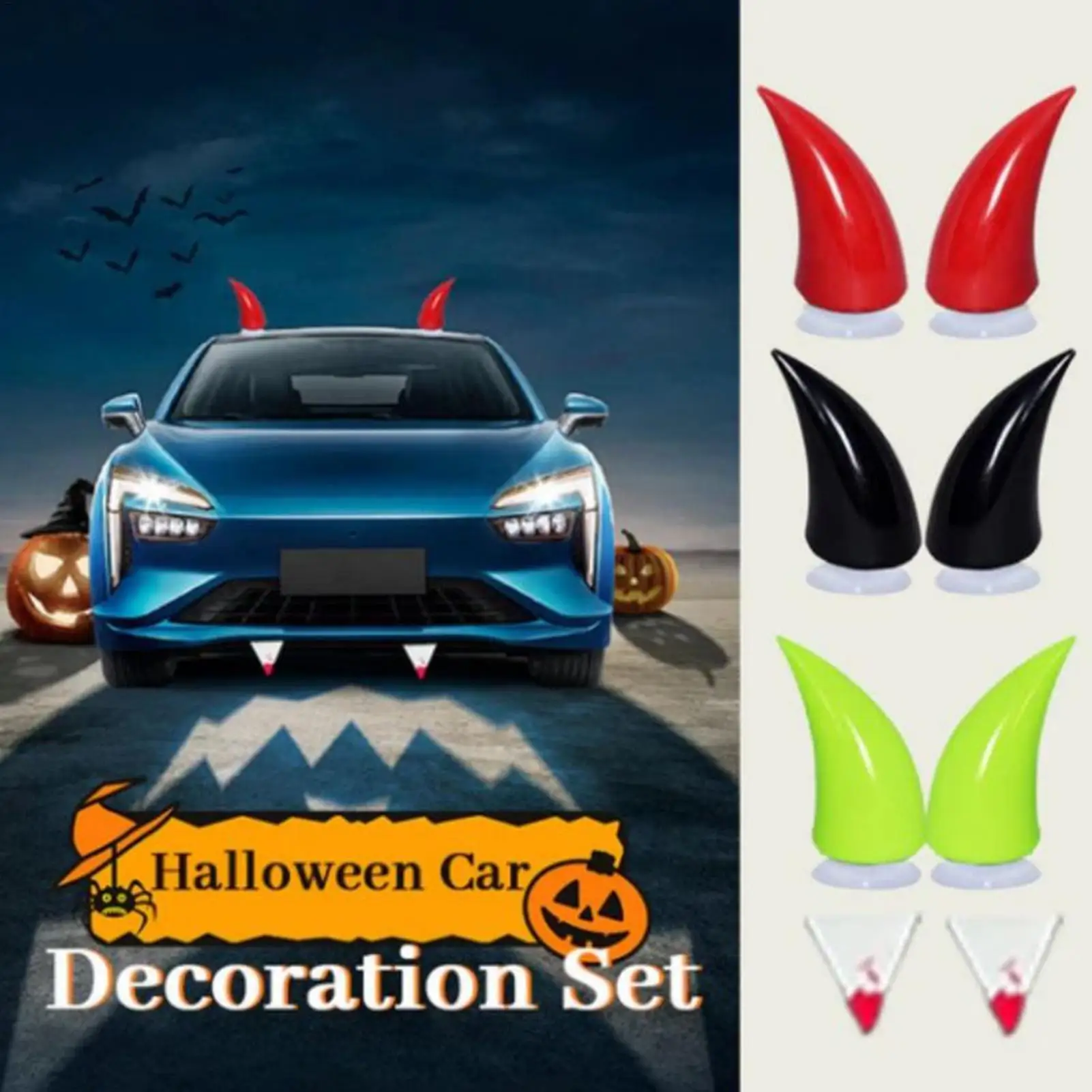 

Car Decorations Exterior Halloween car Roof decoration set 3D Horns and Fangs Auto Bumper Decor car styling accessories