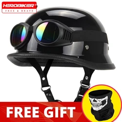 Casco de Moto Vintage de cuero alemán, protector de cabeza abierto, medio Casco Retro, Chopper, motociclista, piloto, DOT, tamaño S-XXL
