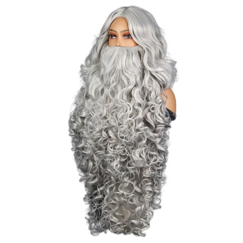 Conjunto peluca y barba Papá Noel blanco, realista anciano Navidad con bigote oso, accesorios disfraz