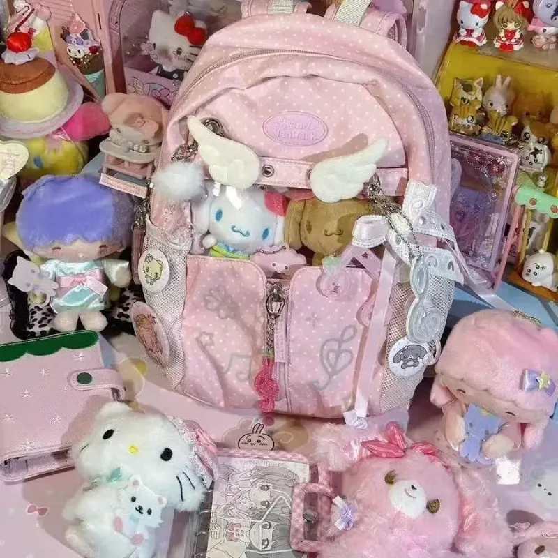 

Sweet and Cute Ulzzang Y2K Ita Bag Polka Dot Star School Bag Niche Versatile Casual Women's Large-capacity Backpack
