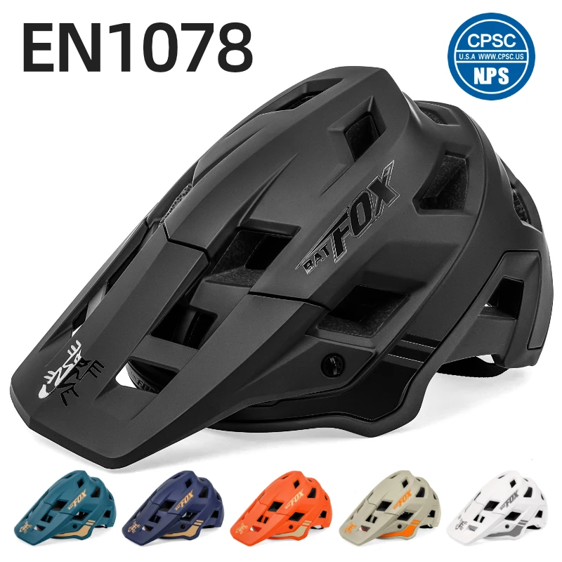 Batfox Ultraleichter Mountainbike-Helm DH Downhill MTB Integral geformter Fahrradhelm Sonnenblende Sicherheitskappe Herren Reiten