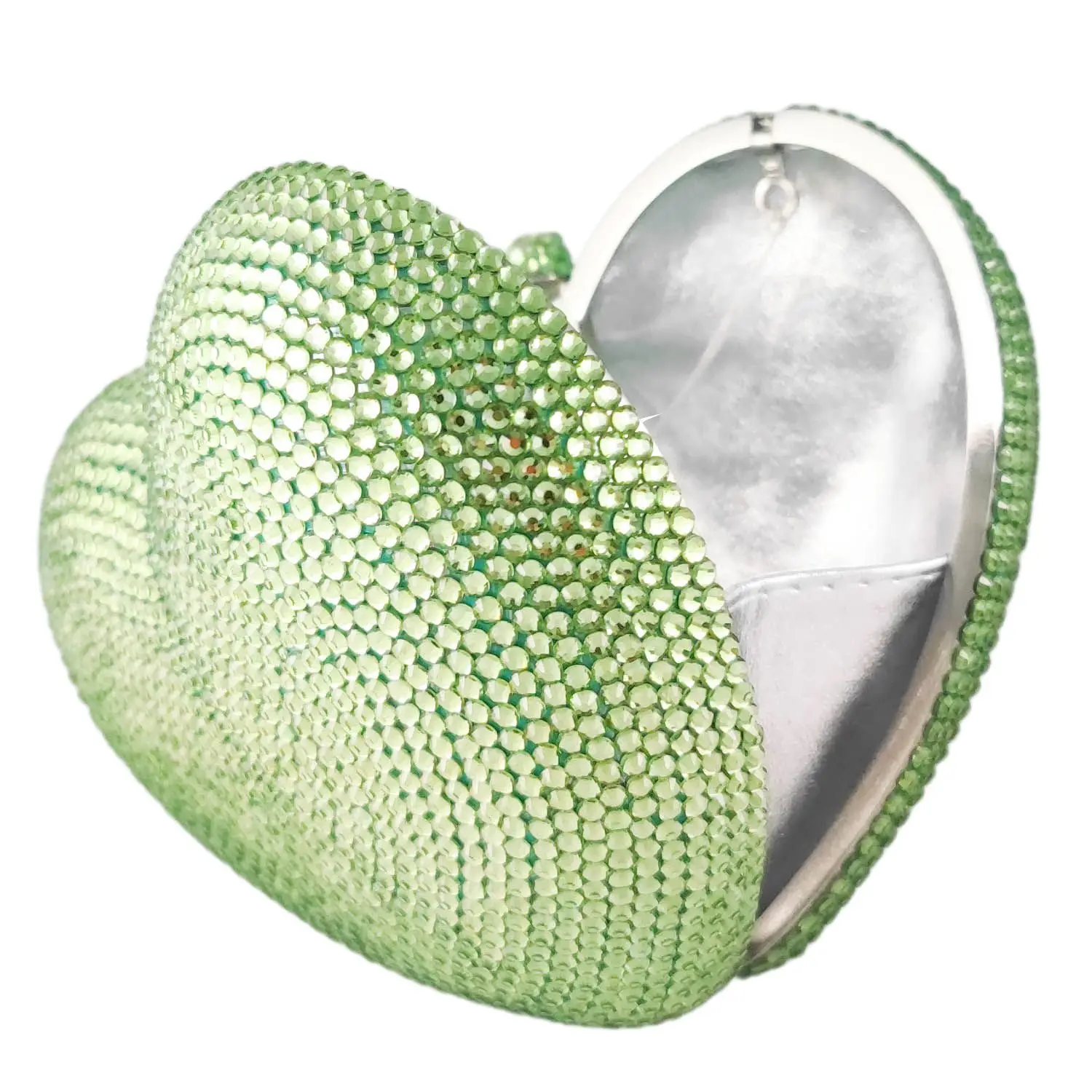 Boutique De FGG Mint Green Women Heart Clutch Crystal Evening Bags Wedding Party Prom Rhinestone Handbags and Purses