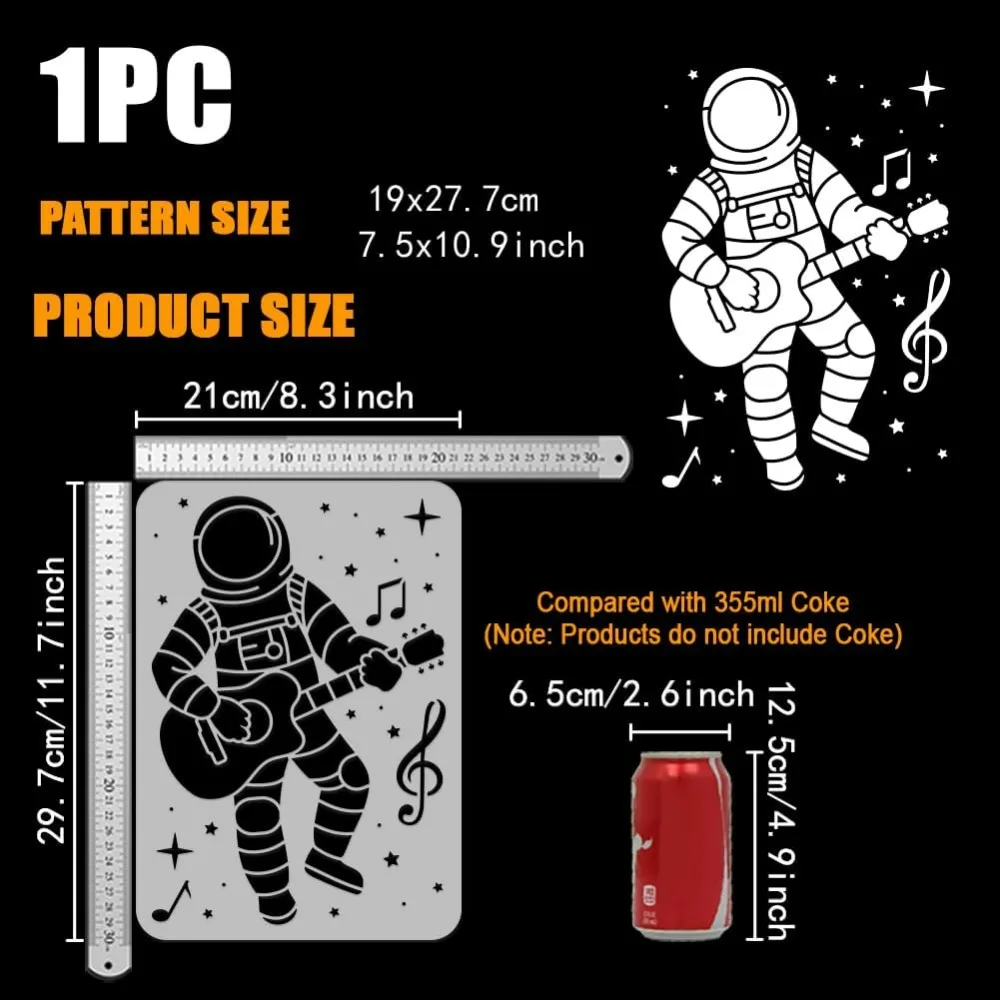 Astronaut Guitar Painting Stencil 8.3x11.7inch Musical Notes Drawing Template Astronaut Stencils Science Fiction Theme Stencil