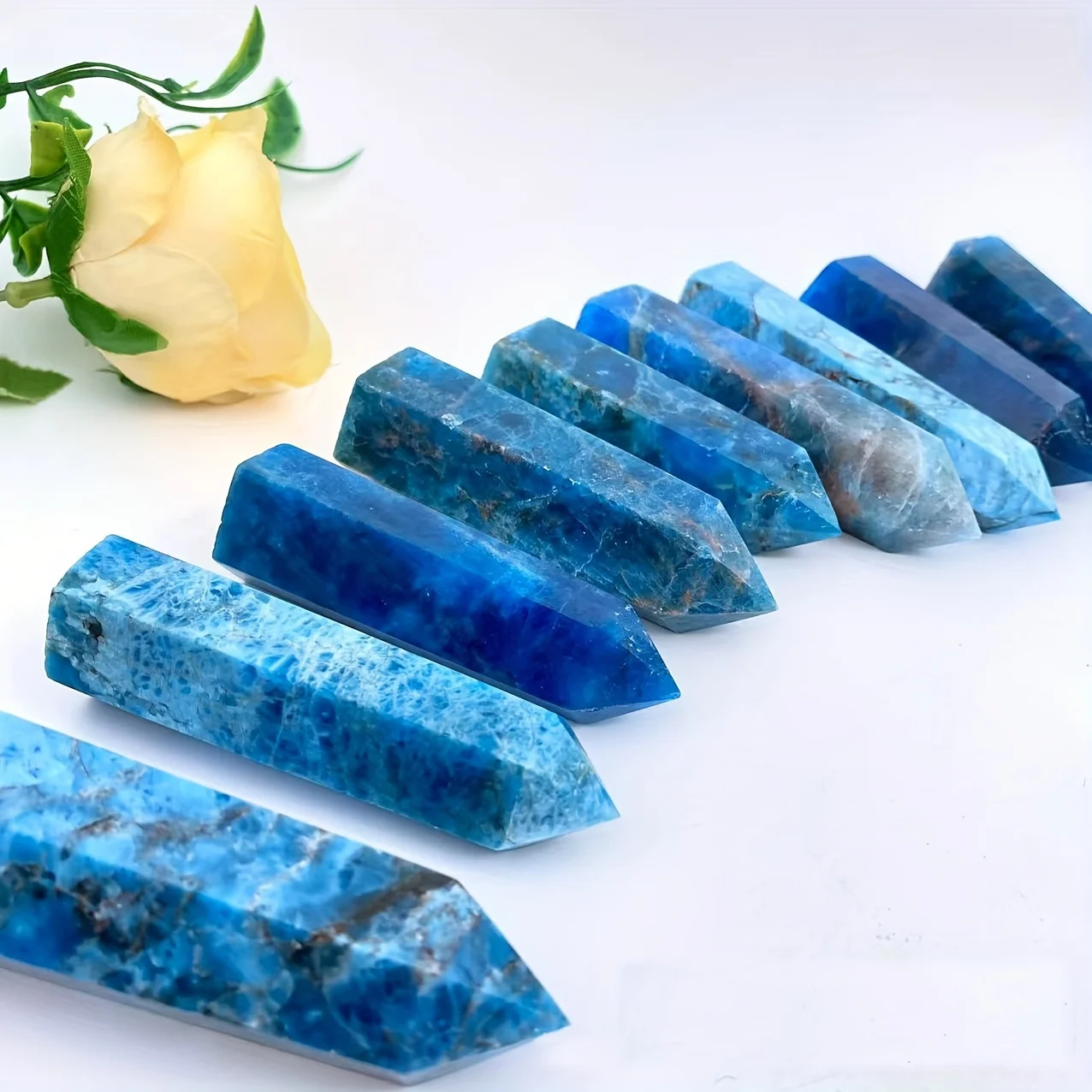 Bohemian Style Natural Blue Apatite Single-Point Hexagonal Prism Tower - Polished Raw Stone For Home Decor, Energy Healing & Col