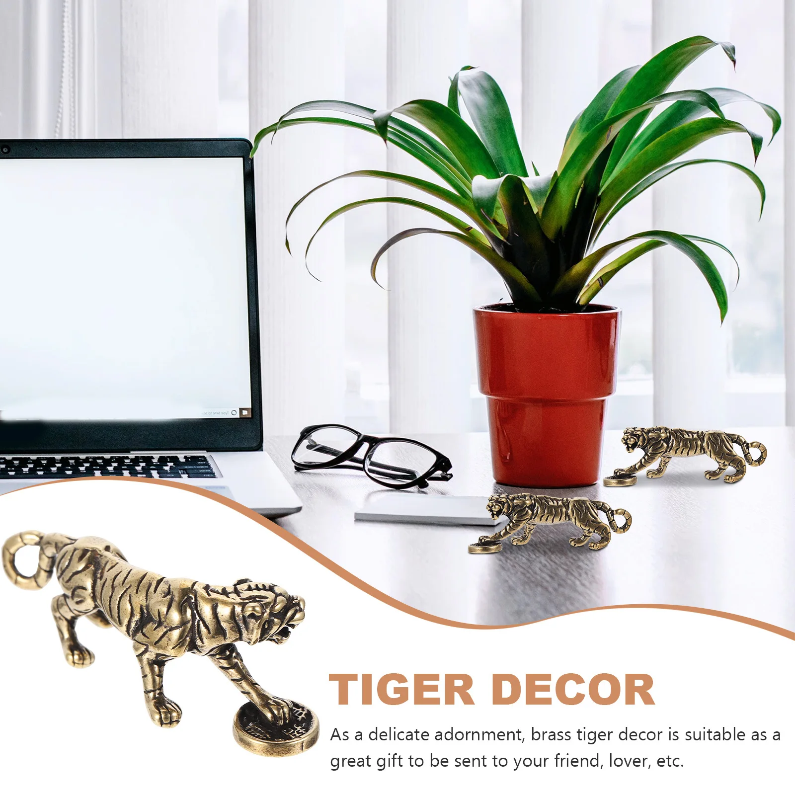 

3Pcs Brass Tiger Ornament Exquisite Desktop Decor Retro Animal Statue Brass Craft Home Decoration Desktop Tiger Ornament