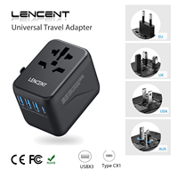 LENCENT 5-in1 Universal Travel Adapter Travel Charger with 3 USB-A+ 1Type-C All-in-One Travel Adapter for Cellphones Laptop