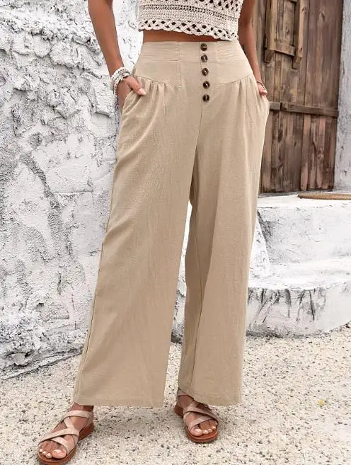 

2025 Summer Leisure Vacation Style Wide Leg Pants Women's Long Pants Women's Wear