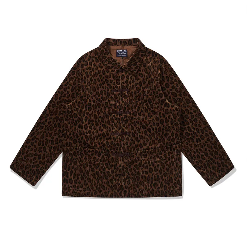 24AW JELADO Japanese Retro Corduroy Leopard Print Pattern Cotton Coat Men's and Women's Loose Long Sleeved Jacket