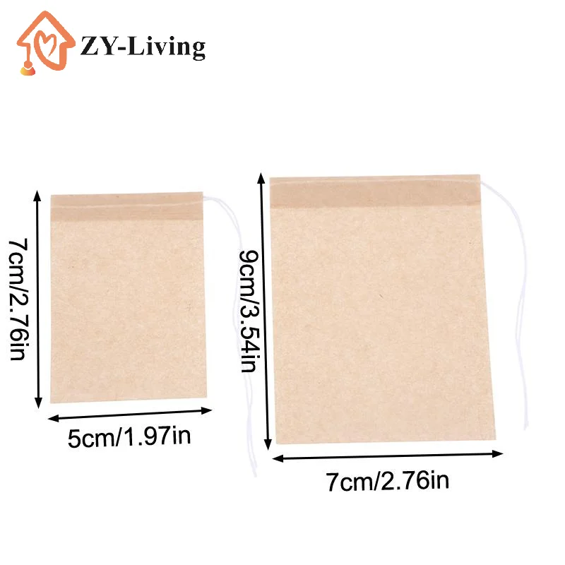 100Pcs/Set Natural Filter Paper Tea Bag Empty Drawstring Wood Pulp Teabags Household Paper Infuser Sachets For Spice Coffee Herb