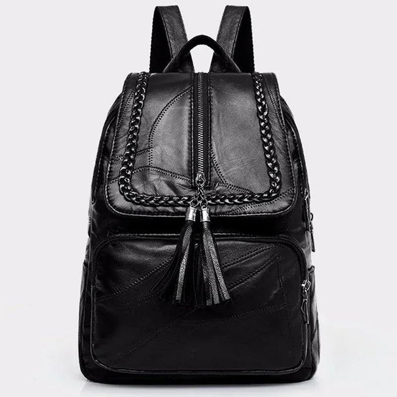 Women Genuine Leather Backpack School Bag Classic Black Waterproof Travel Shoulder Bag Multi-function Backpack Women