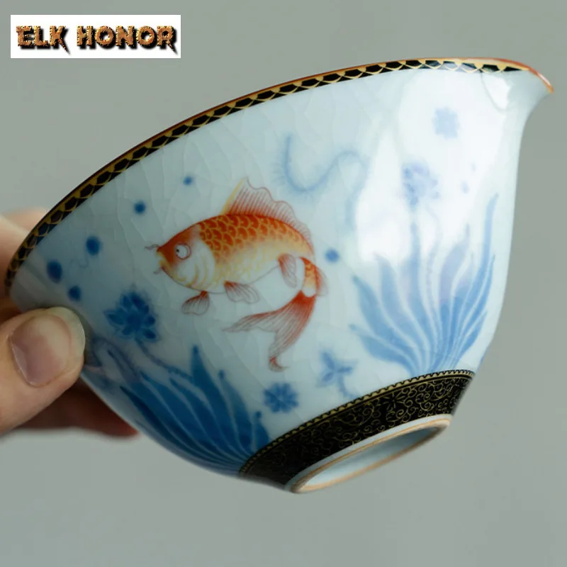 200 مللي أزور رو فرن رسمت باليد إبريق شاي السمك صب الشاي تشا هاي موزع العدالة كوب الشاي الأبيض معرض القدح Teaset لوازم