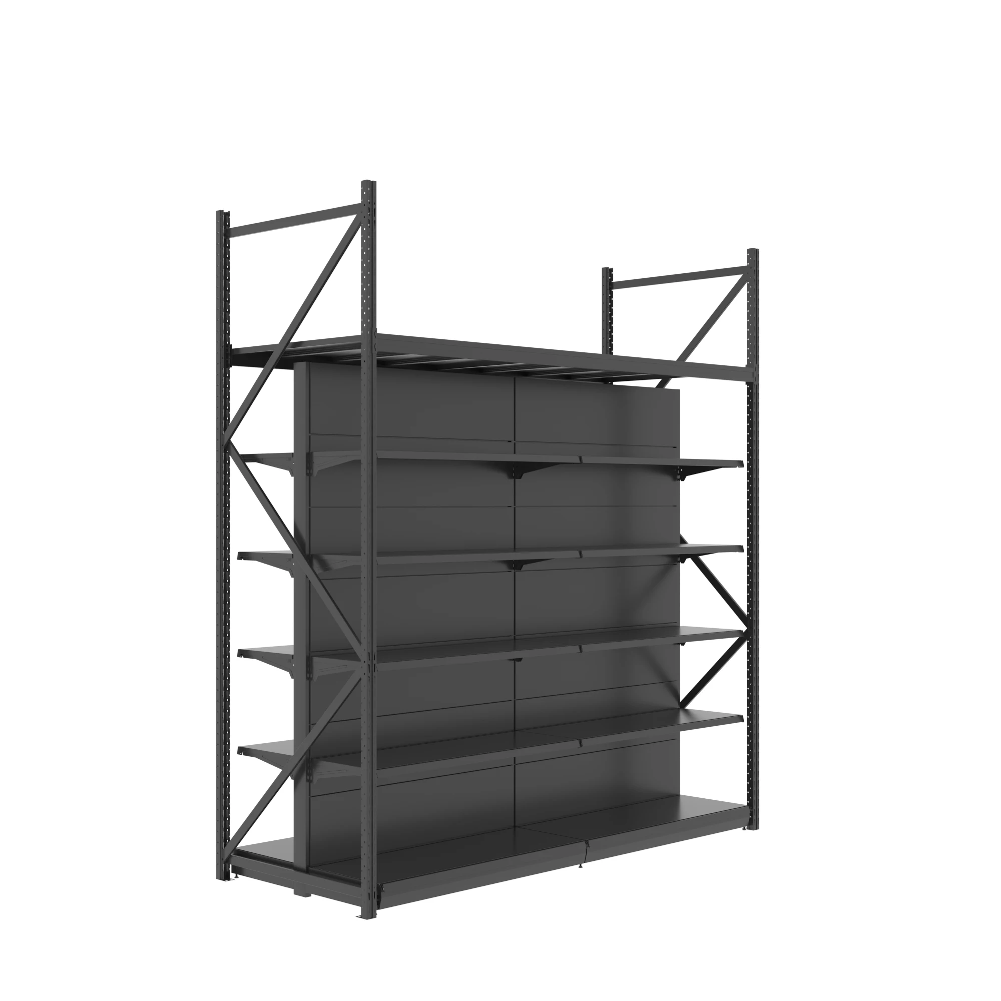 Large Heavy-Duty Double-Sided Metallic Shelves for Supermarket Storage and Display Custom Size