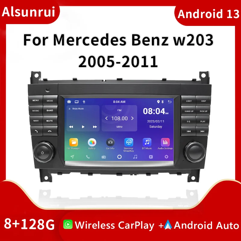 AutoRadio 2 Din Car Screen Android 13 For W203 Mercedes Benz Vito W639 W168 Vaneo Clk W209 W210 M/ML Multimedia 4GCarplay Stereo