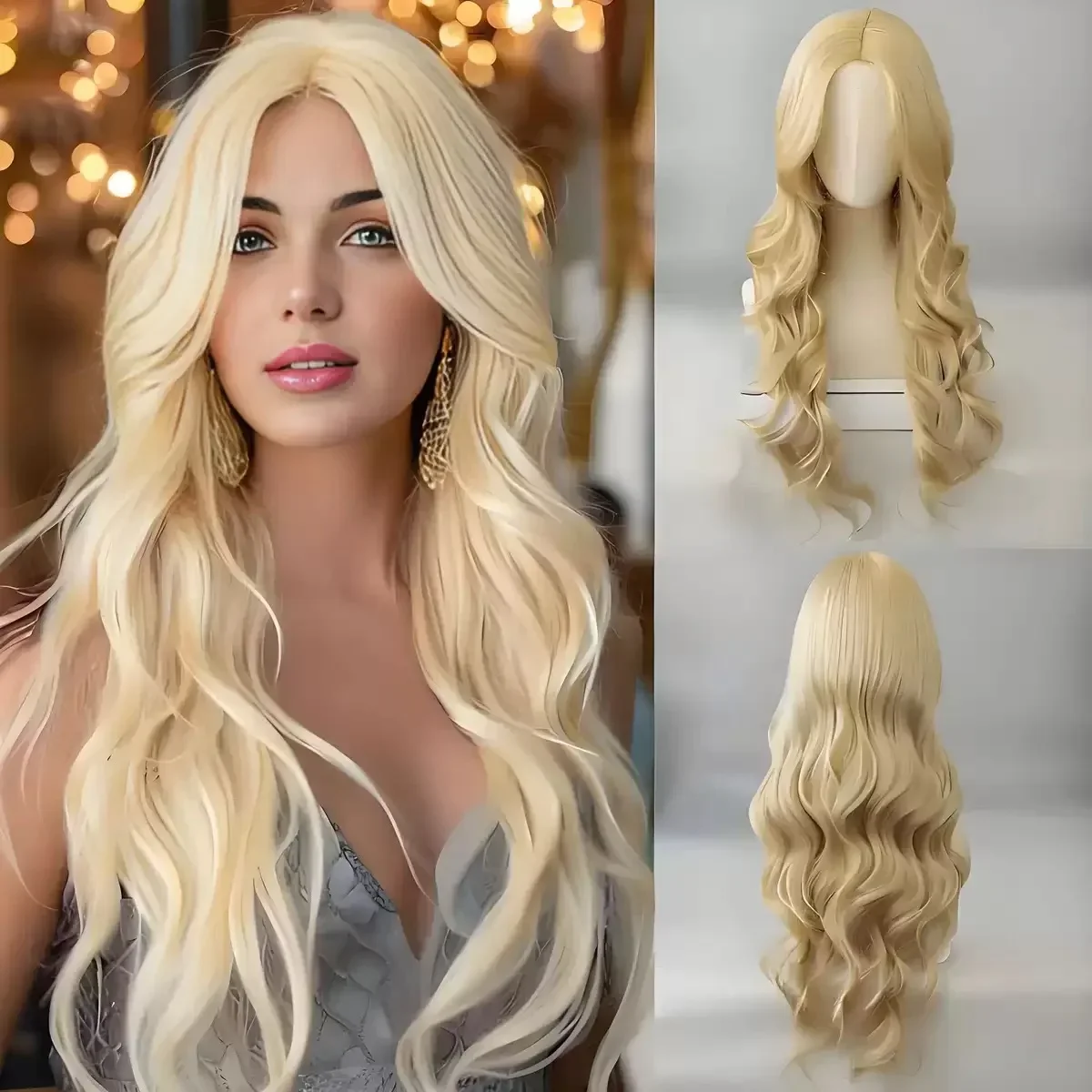 Golden curly synthetic wig for long curly hair for party, Halloween cosplay, daily use, high-temperature hair accessory Factory Direct Wholesale, Affordable Bulk Price  Cost-effective Bulk Price