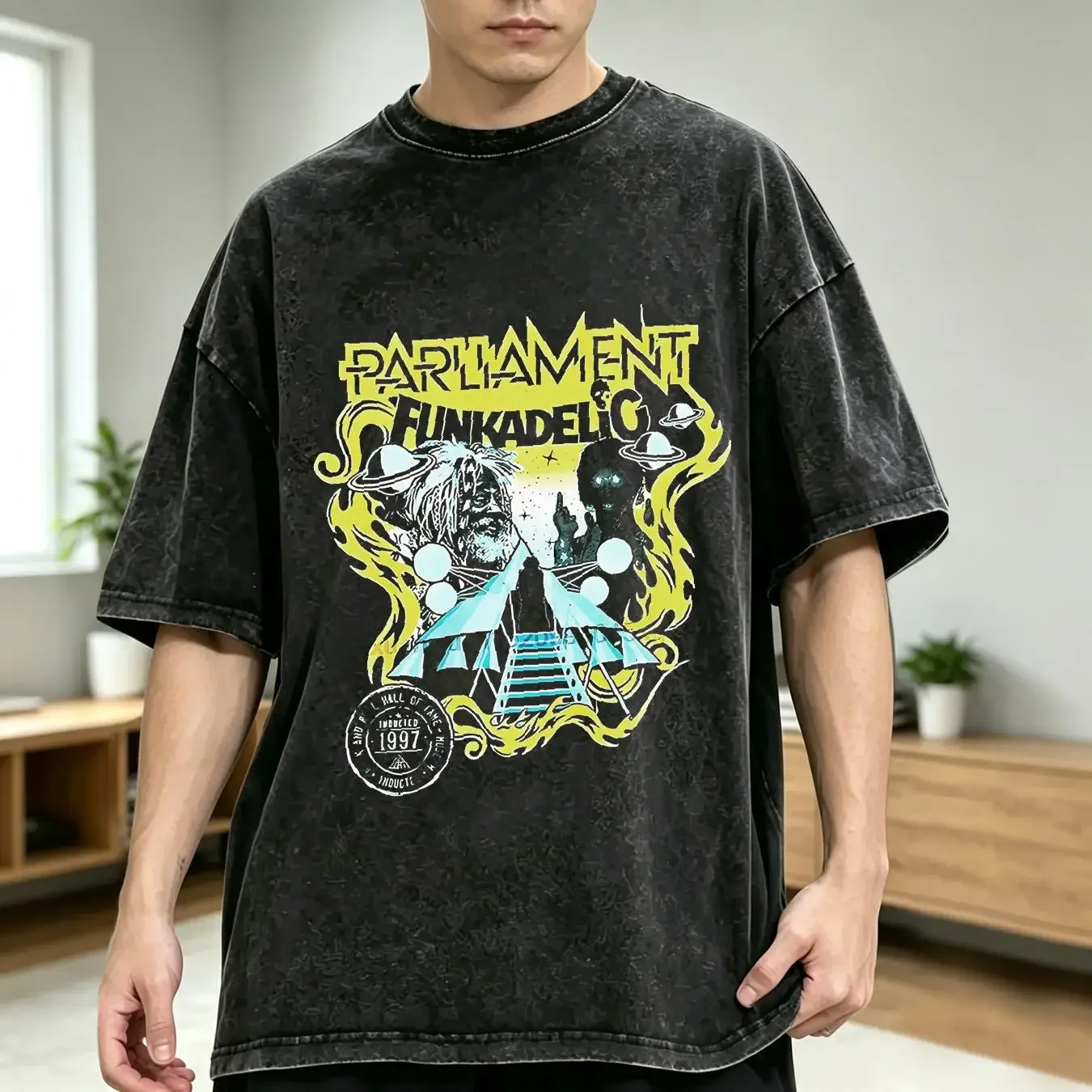washed T Shirt Classic Funkadelic Parliament George Clinton Bootsy Collins Maggot Brain vintage Washed Unisex Breathable