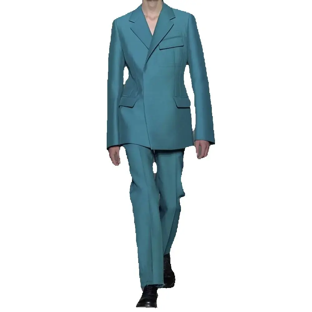 Fashion Show Men Suit Two Pieces(Jacket+Pants) Lapel Outfits Casual Party Prom Wedding Set