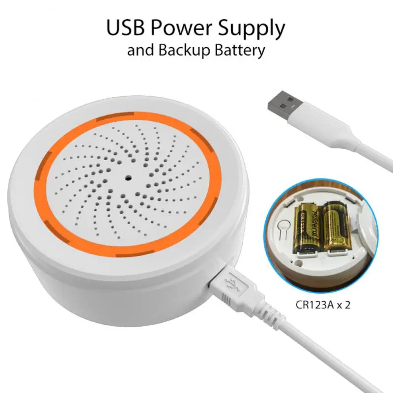 Built-in ไซเรนเตือนภัย USB เสียงเซ็นเซอร์90dB ในร่มไซเรน2 in 1เซ็นเซอร์ Tuya สมาร์ท40เมตรสมาร์ทโฮม