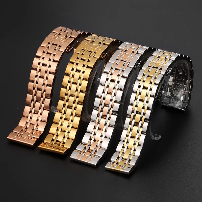 Solid Stainless Steel Watch Strap 14/16/18/19/20/21/22/24mm Flat Curved End Metal Watchband Universal Replacement Bracelet