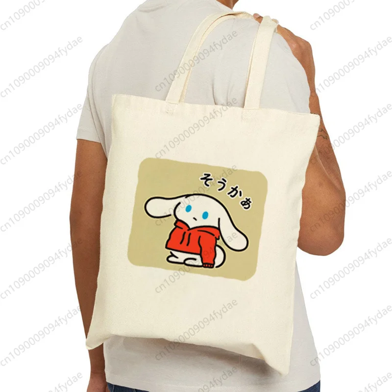 Sanrio Cinnamoroll Graphic Cartoon Canvas Shoulder Bag Female Harajuku Funny Large-capacity Eco Environmental Shopper Bag